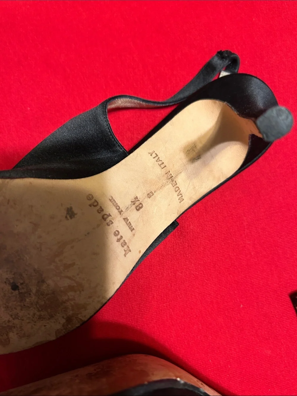 kate spade Black Satin Slingback Heels with Pink Insole and Bow